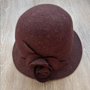 Charter Club Chocolate Brown Felt Cloche Hat with Rose Detail